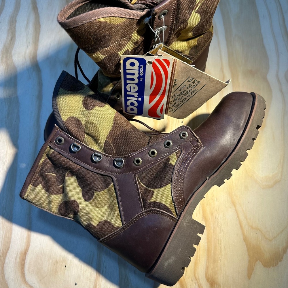 Northlake Mens 7.5M Brown Camo Leather Gore-Tex Thinsulate Boots Vintage USA NWT